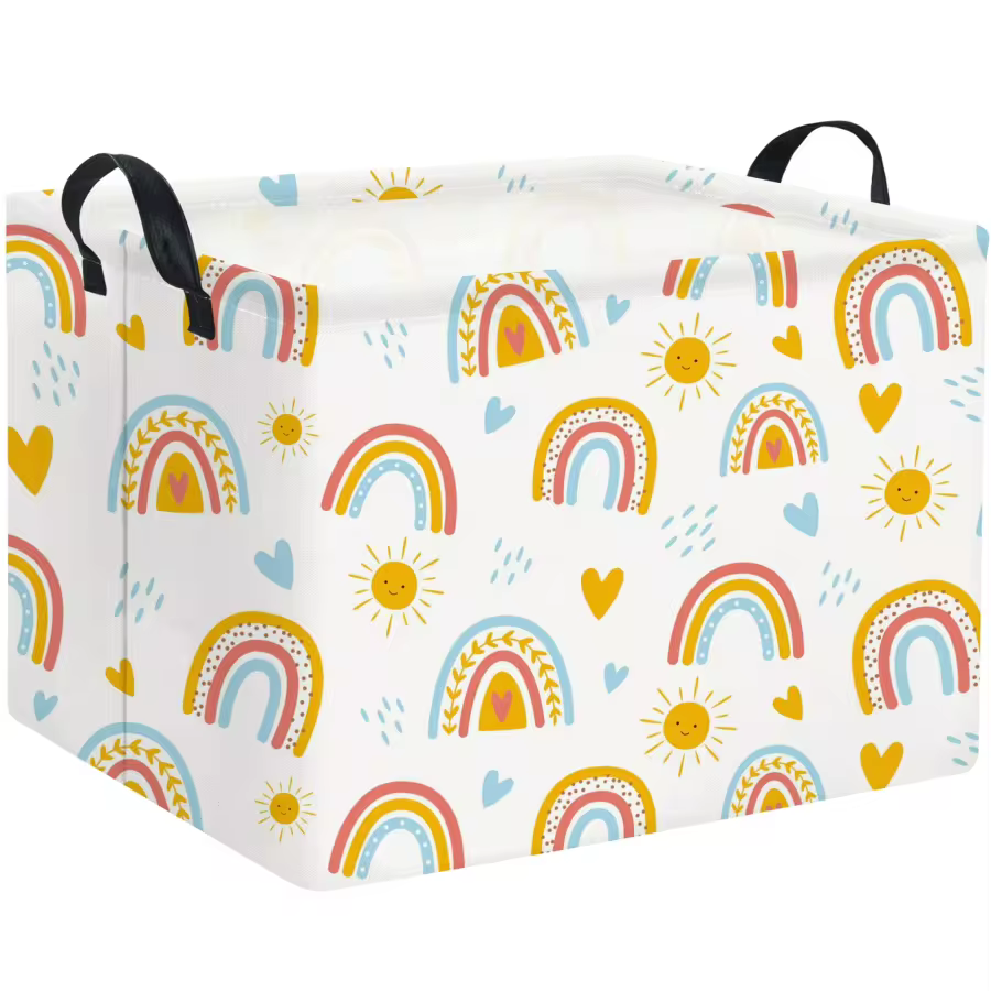 Rainbow patterned rectangular kids storage basket