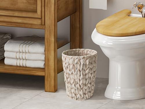 Wicker Trash Can,Small Trash Can,Handwoven Waterproof Wicker Trash Basket,Round Garbage Can,Compact Waste Basket For Bathroom,Bedroom,Office,2