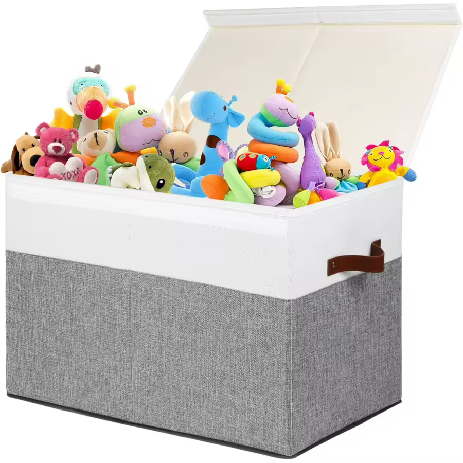 Beige white closet storage bin for toys and clothes