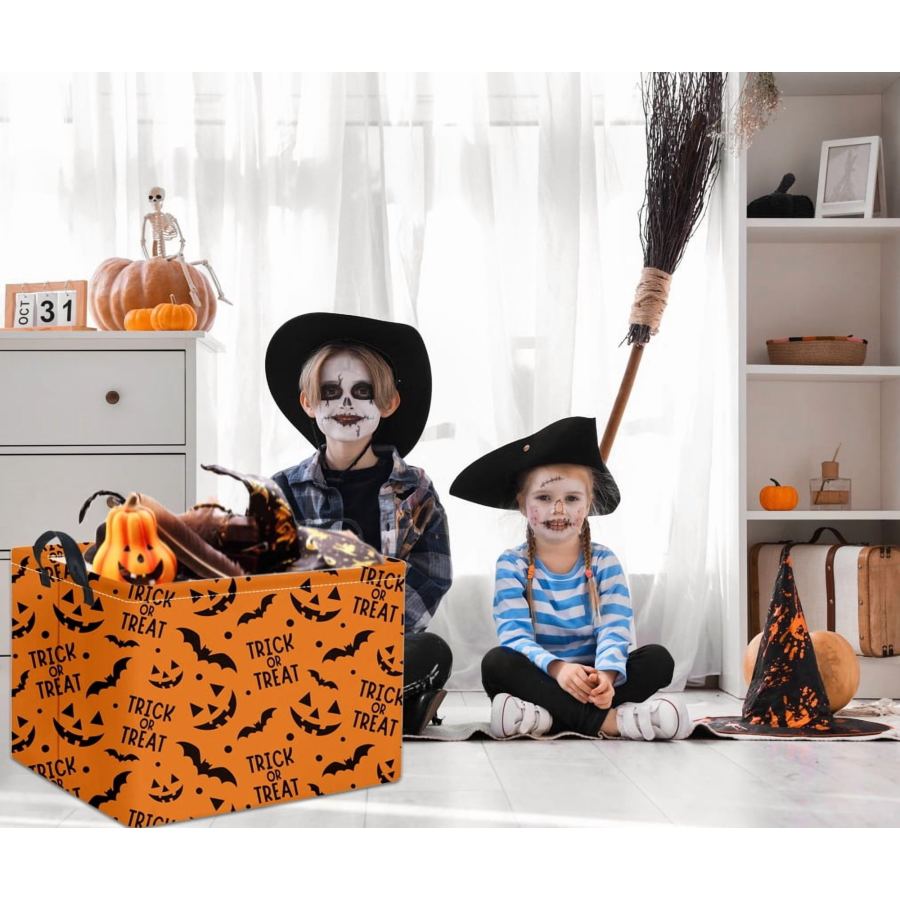 Haomeiliy Rectangular Halloween Basket For Boys And Girls Kids Trick Or Pumpkin Basket For Halloween Parties Cute Storage Bin Organizer Box Room