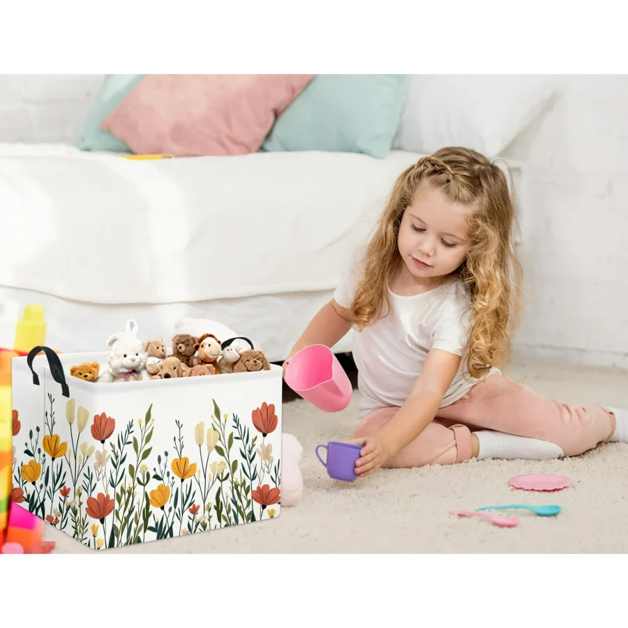 Rectangular Kids Storage Basket, Flower Print