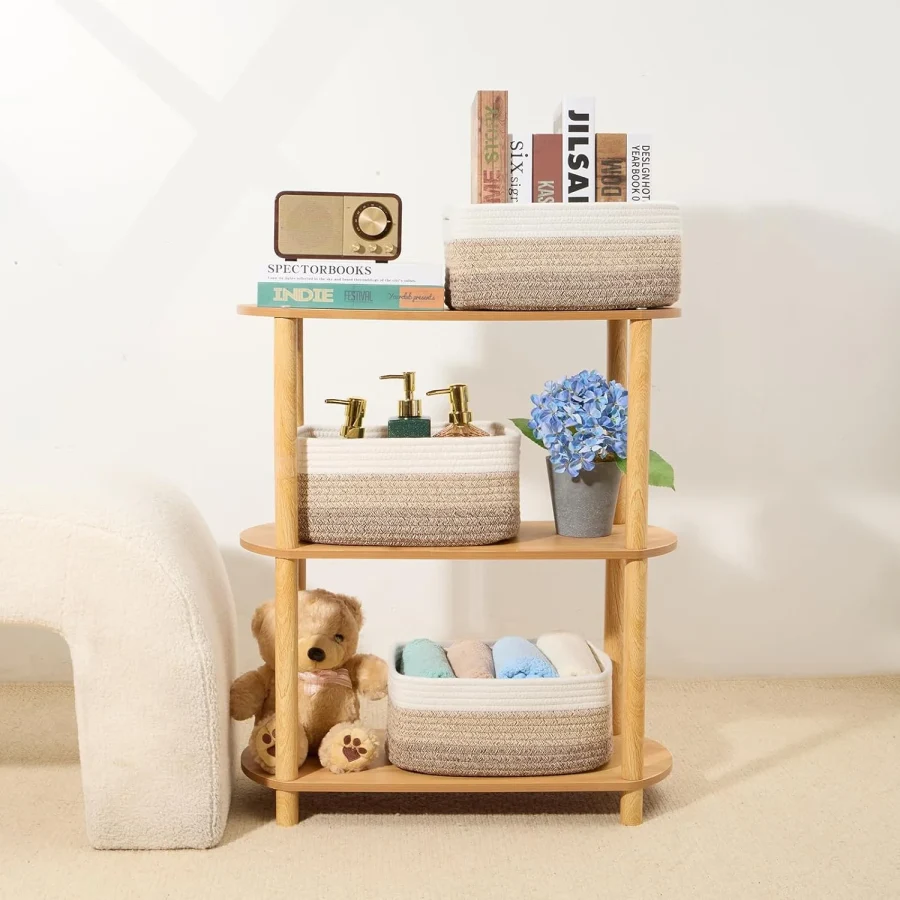 Allways Plaza Small Storage Baskets For Organizing Closet Organizer Bins Shelf Toy Basket Woven Rope Baskets Cube Decorative Box Shallow Basket
