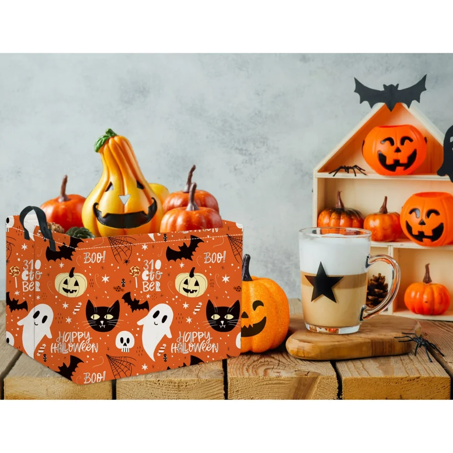 Haomeiliy Rectangular Halloween Basket For Boys And Girls Kids Trick Or Pumpkin Basket For Halloween Parties Cute Storage Bin Organizer Box Room