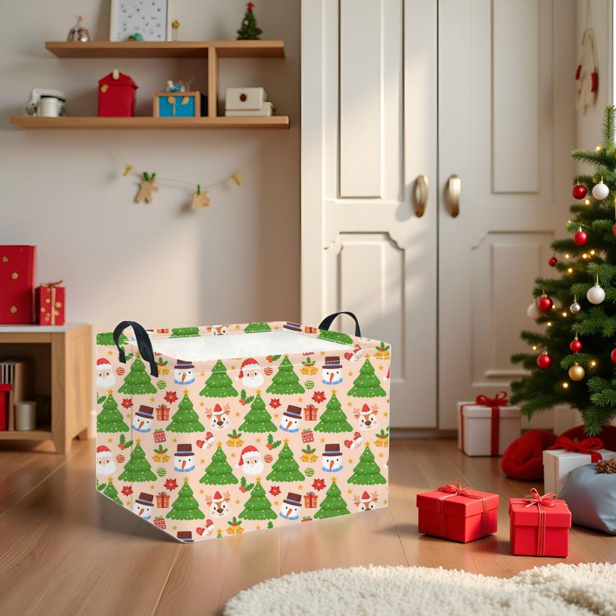 Kids Storage Basket, Pink Christmas Pattern
