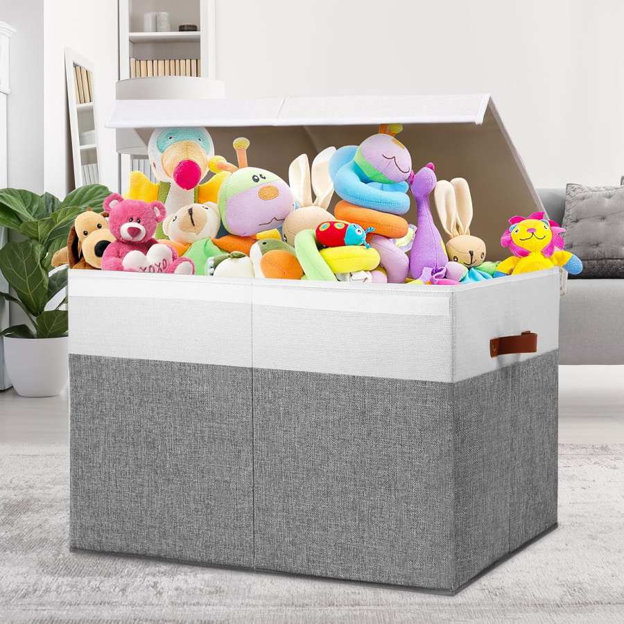 Toy Chest Organizer With Removable Divider, Beige White