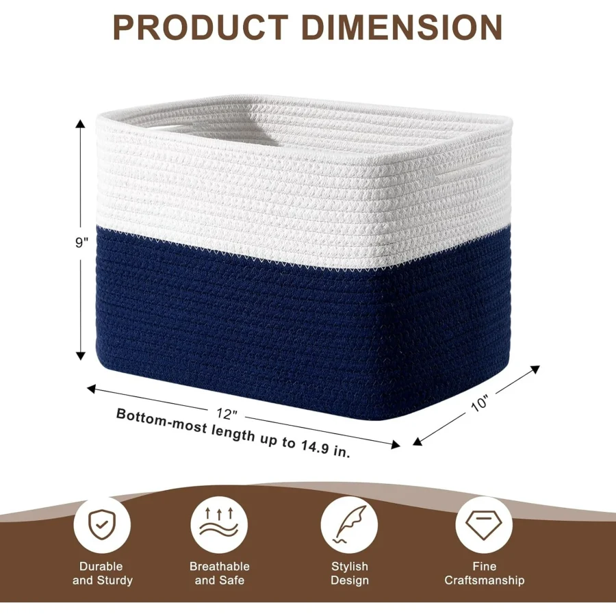 Rope Storage Bins - 12'X10'X9' Decorative Woven Basket With Handles, For Blankets, Laundry &Amp; Home Shelves (4 Pack, White