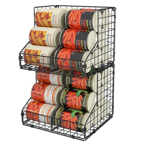 Stackable Can Organizer For Pantry With 2 Adjustable Dividers, Soda Can Organizer, Can Storage Dispenser Holds Up To 28 Cans, 2 Tier Metal Wire