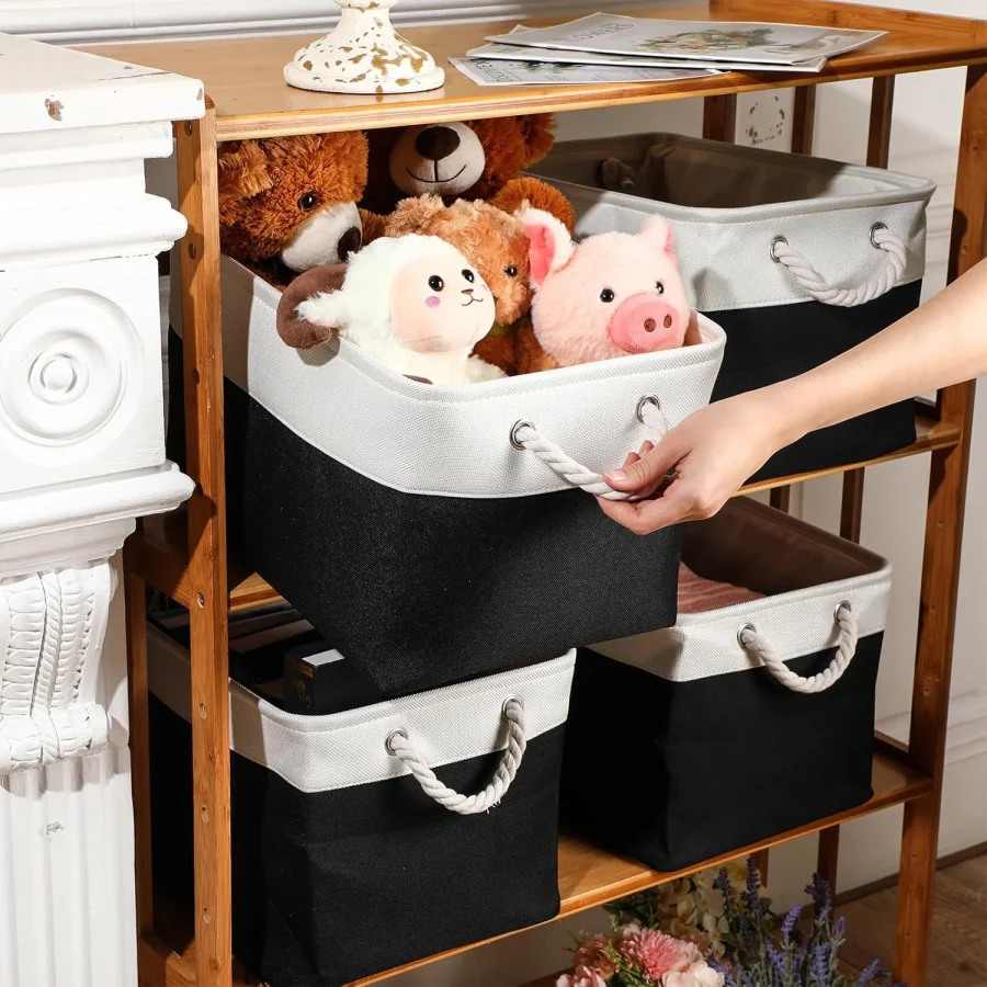 8 Pack Collapsible Storage Bins Fabric Storage Bins Polyester Fabric Storage Baskets With Handles Linen Closet Organizer For Shelf Home Closet