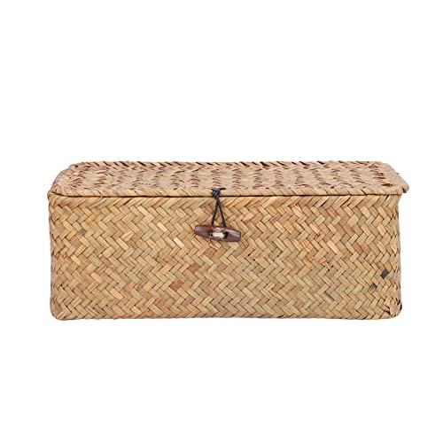 Tomotato Wicker Baskets, Water Hyacinth Storage Baskets With Lids Woven Rectangular Organizer Basket For Shelf Closet Wardrobe Bedroom (M)