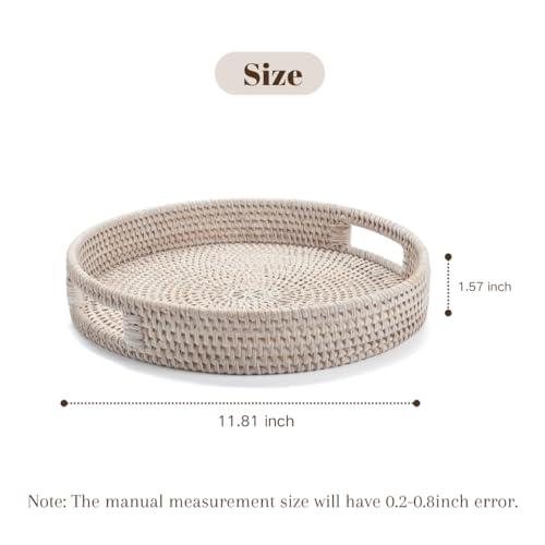 Round Rattan Serving Tray Woven Wicker Trays With Handles For Serving Food, Coffee, Fruits, Desserts, Drinks, Bread, Snack Platters And