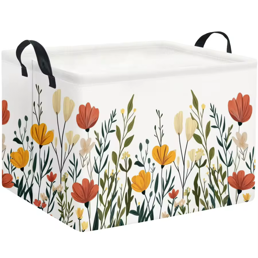Flower print rectangular kids storage basket