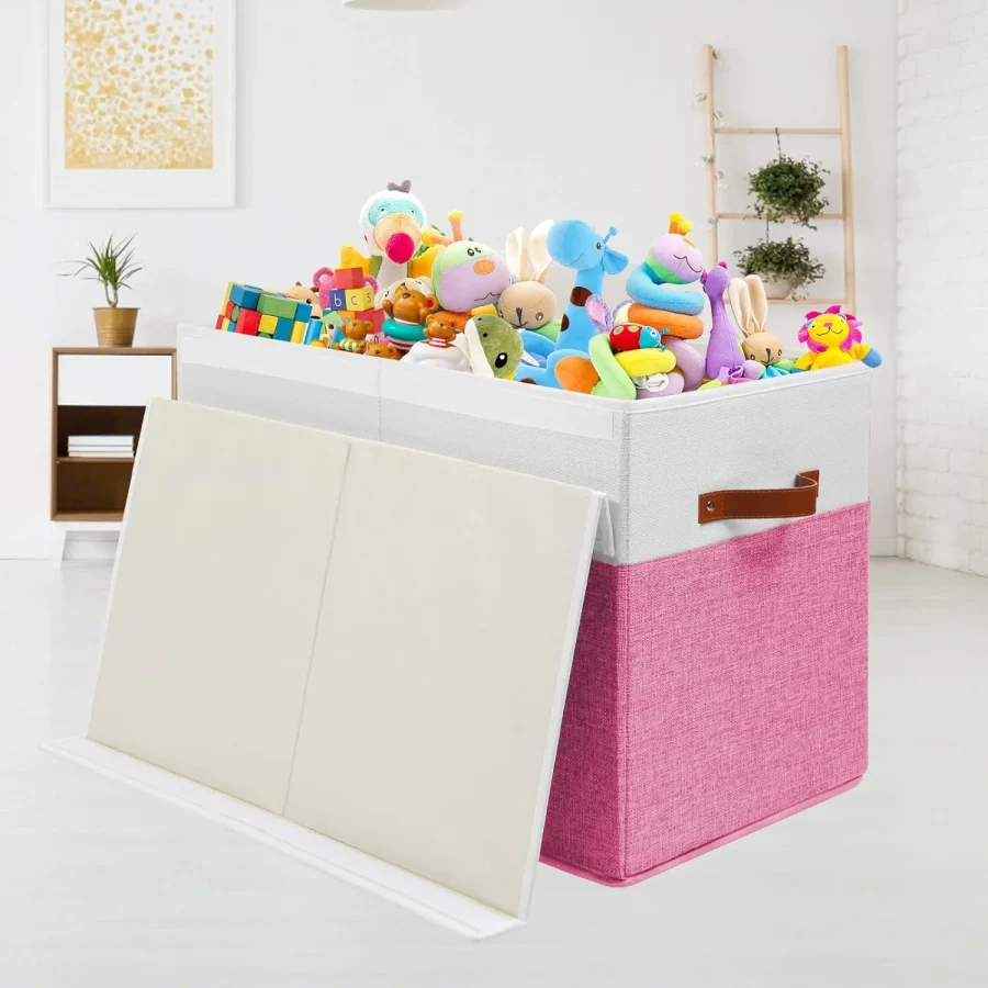 Extra Large Toy Storage Box With Lid, Sturdy Toys Storage Chest Bin Organizer Basket With Dividers For Kids, Boys, Girls, Nursery, Closet